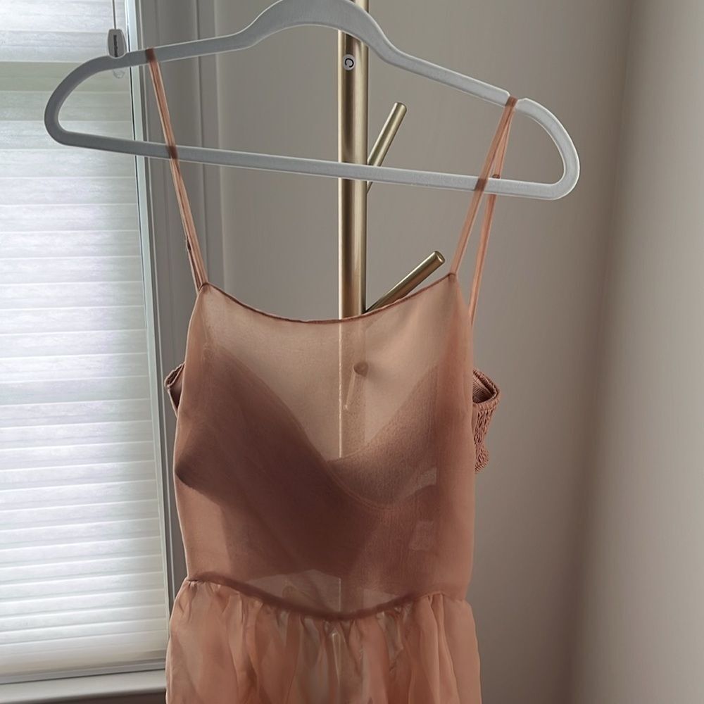 Anthropologie X OhSevenDays Tiered Sheer Midi Dress Size XS color blush - Picture 7 of 11